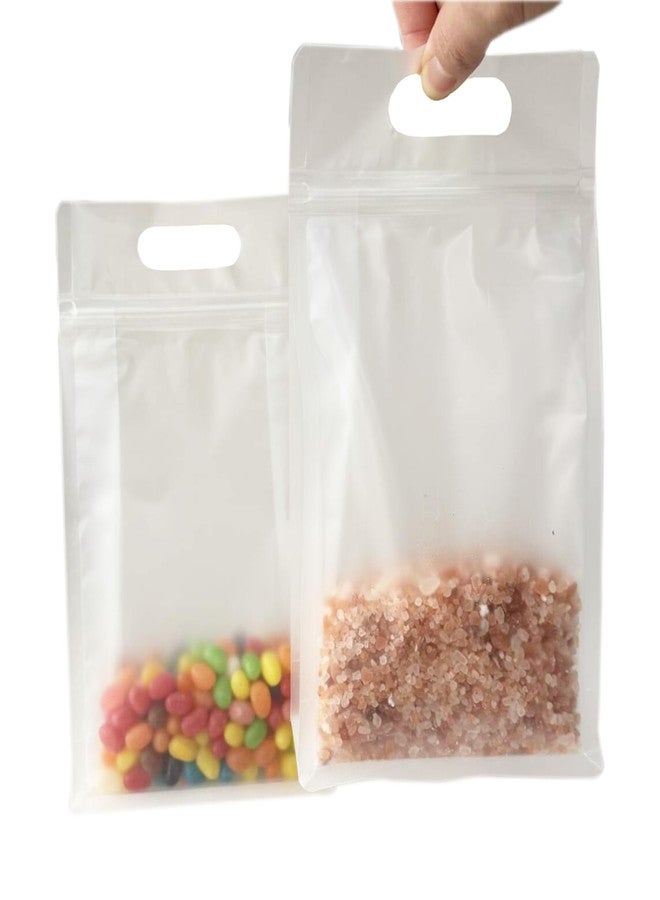 PABCK Clear Plastic Stand Up Bags Resealable Food Storage Bag with Handle for Candy Cookies Packaging Zipper Self Seal Poly Pouch Reusable Snack Bakery Packing (30, 5.51x9.45+2.36 inch) - Image 5
