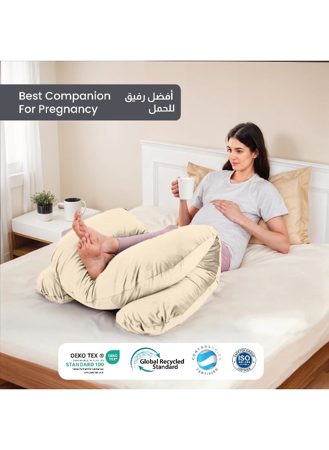 Rest Premium Velvet U Shaped Pregnancy Pillow 70X140Cm Maternity Full Body Pillow For Pregnant Women For Back , Hip , Neck And Knee Support With Removal Cover , Ivory  - Image 3