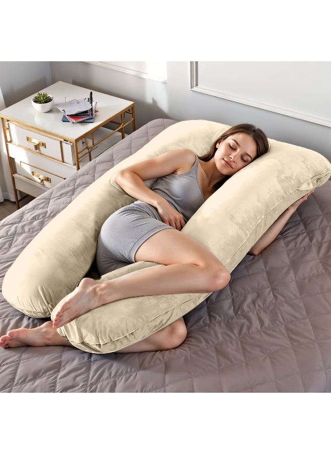 Rest Premium Velvet U Shaped Pregnancy Pillow 70X140Cm Maternity Full Body Pillow For Pregnant Women For Back , Hip , Neck And Knee Support With Removal Cover , Ivory  - Image 1