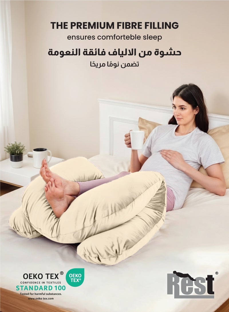 REST Premium Velvet U Shaped Pregnancy Pillow  70x140cm  Maternity Full Body Pillow For Pregnant Women for Back , Hip , Neck and Knee Support with Removal Cover , Ivory - Image 5