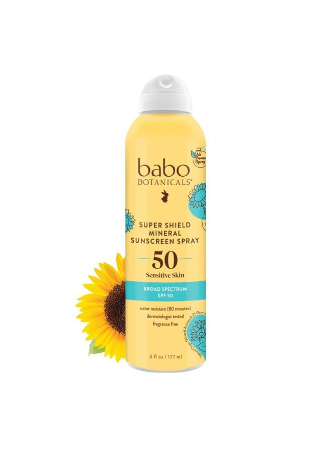 Babo Botanicals بخاخ واقي شمس معدني شفاف SPF 50 مع مكونات نشطة معدنية 100% - للأطفال، الأطفال أو البشرة الحساسة جداً - شفاف للغاية، مقاوم للماء، نباتي وخالي من العطور - 6 أونصات. - Image 1