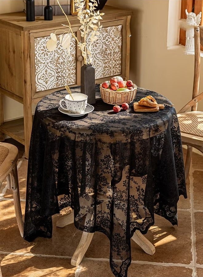 Transparent Table Cover with Black Lace 140X140 cm  - Image 1