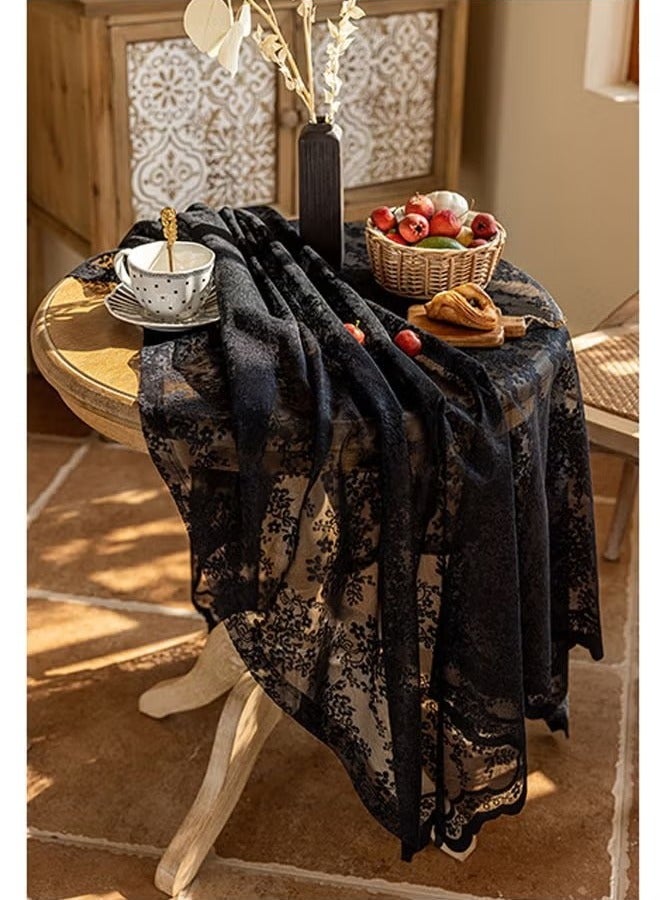 Transparent Table Cover with Black Lace 140X140 cm  - Image 3