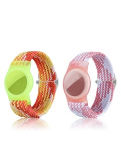 Generic 2 Pcs Kids Bracelet Strap Compatible with AirTag, GPS Kids Tracker Holder Woven Wrist Strap Nylon Adjustable Anti-Loss Airtag Strap for Kids Seniors（Orange,White Pink）  - Image 1