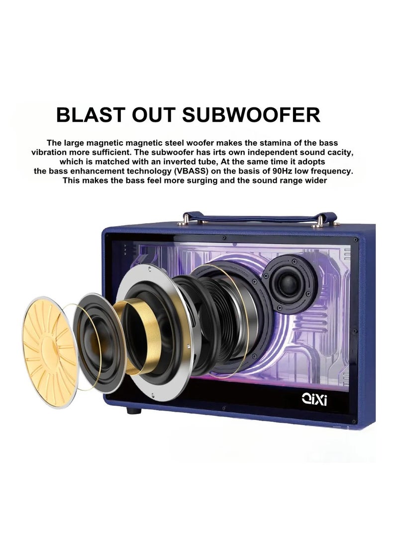 QiXi Wireless Bluetooth Karaoke Speaker with Quality Leather Design, Loud Super Bass Sounds, and Colorful Flashing Lights - Hi-Fi Stereo Sound for Ultimate Entertainment - Image 2