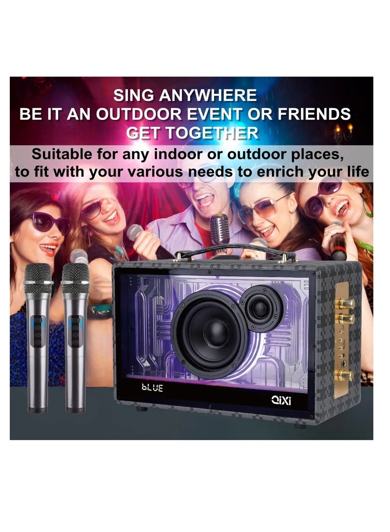 QiXi Wireless Bluetooth Karaoke Speaker with Quality Leather Design, Loud Super Bass Sounds, and Colorful Flashing Lights - Hi-Fi Stereo Sound for Ultimate Entertainment - Image 4