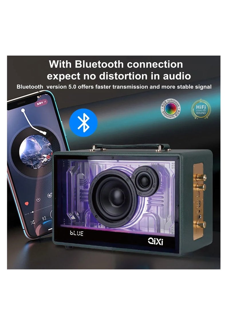 QiXi Wireless Bluetooth Karaoke Speaker with Quality Leather Design, Loud Super Bass Sounds, and Colorful Flashing Lights - Hi-Fi Stereo Sound for Ultimate Entertainment - Image 5