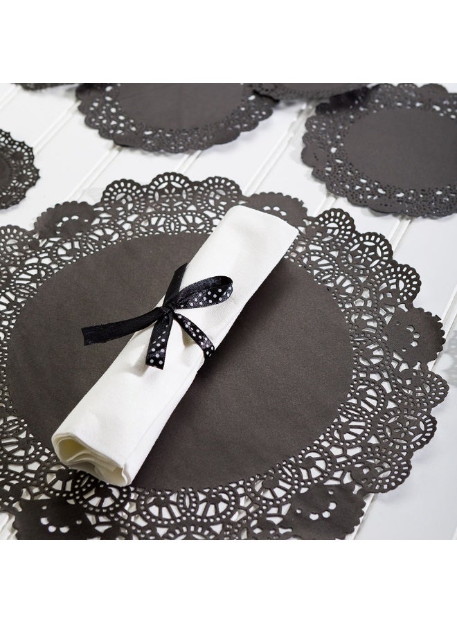 Restaurantware Pastry Tek 12 x 12 Inch Lace Doilies, 100 Decorative Tableware Placemats - Disposable, Round, Black Paper Table Doilies, For Birthdays, Or Weddings, Table Decor  - Image 3
