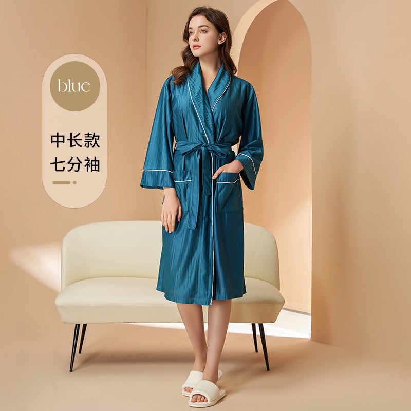 New Absorbent Nightgown For Men In , Cool And Thin Couple Bathrobe, Summer Mid-Length Dressing Gown, Bathrobe For Women - Image 1