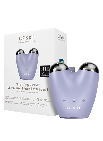 GESKE Smart App Guided Microcurrent Facial Lifter | 6 In 1 | Face Lifter | Face And Jaw Line Trainer | Face Tightening | Anti-Aging Device | Micro Current Against Wrinkles | Couple