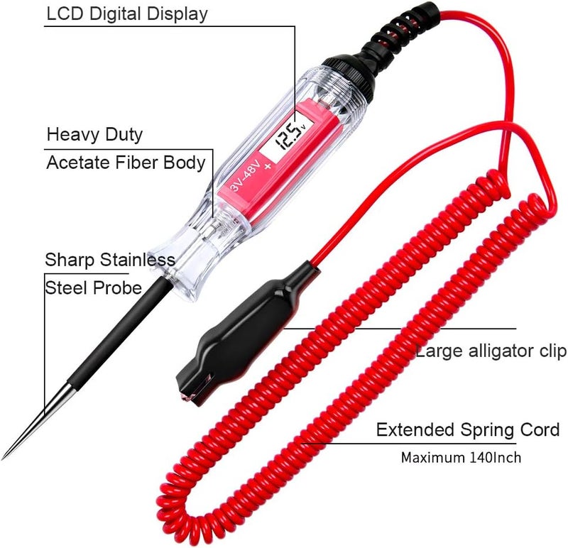 JASTIND Large Size Heavy Duty 348V Digital LCD Circuit Tester with 140 Inch Extended Spring WireCar Truck Low Voltage Light Tester with Stainless Probe - Image 3