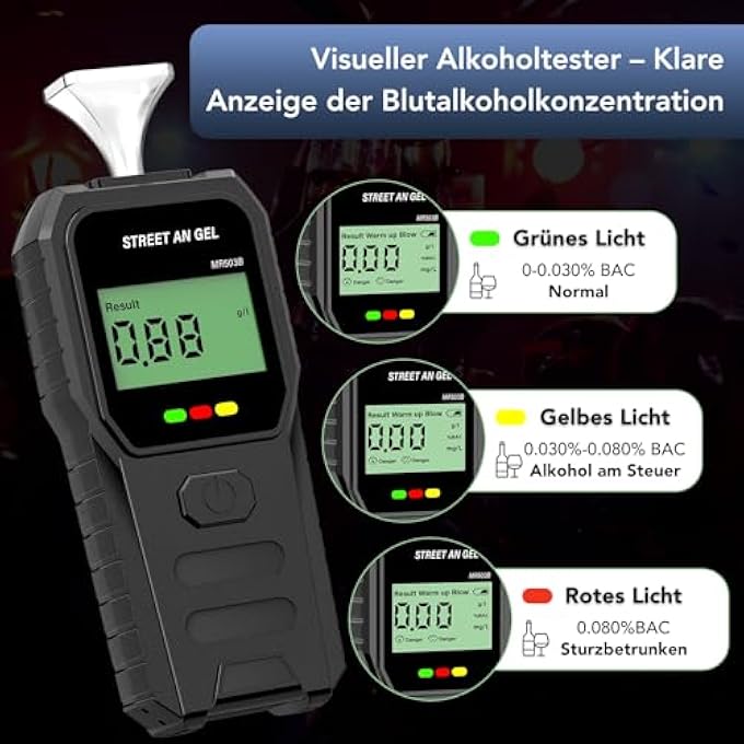 rayihni Alcohol Tester, Professional Breathalyser with LCD Display, Police Accurate Alcohol Meters, Portable Alcohol Meter with 10 Mouthpieces, Suitable for Home and Outdoor Parties - Image 3