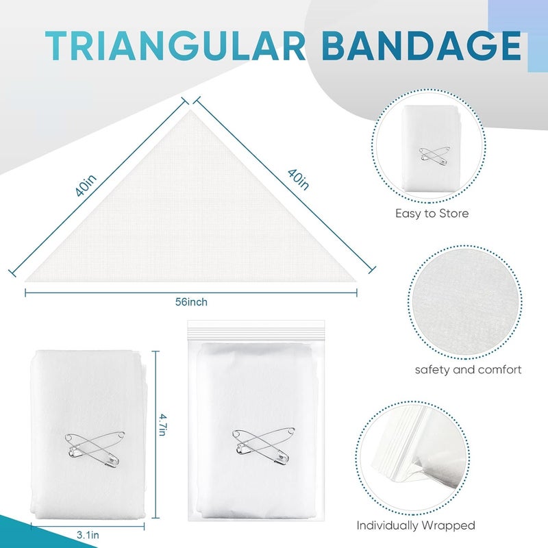 Saillong 50 Pcs First Aid Triangular Bandage with 2 Safety Pins 40 x 40 x 56 Large Splint Bandage Bulk Triangular Cravat Swathe Non Woven Cotton Splint Swathe White - Image 2