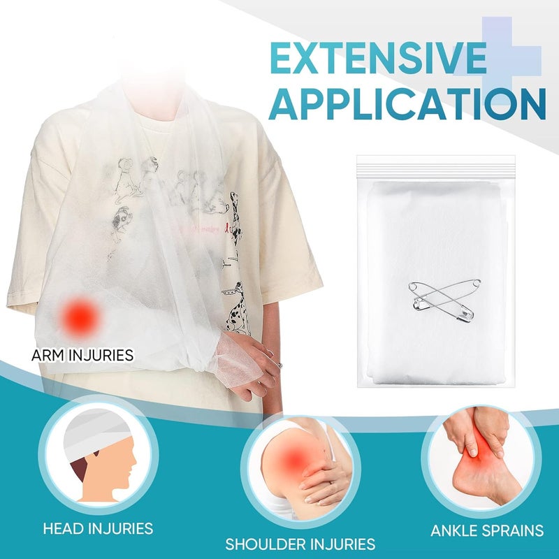 Saillong 50 Pcs First Aid Triangular Bandage with 2 Safety Pins 40 x 40 x 56 Large Splint Bandage Bulk Triangular Cravat Swathe Non Woven Cotton Splint Swathe White - Image 3
