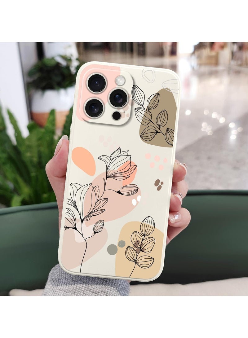 غطاء هاتف ناعم ومقاوم للخدش وخفيف الوزن بتصميم زهري لهاتف iPhone 16 Pro بحجم 6.3 بوصة - موراندي أبيض - Image 3