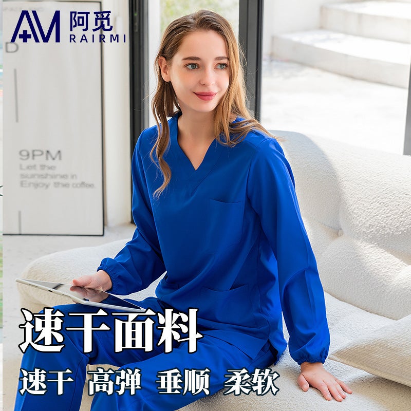 Stretch Medical Clothes Wash Clothes Women'S Brush Hand Clothes Medical Room Dentistry Stomatology Hospital Doctor Split Suit Work Clothes - Image 3
