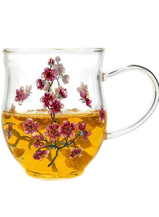 Tealand Heat Resistant Cherry Blossom Ele Mug Glass for Tea Latte Cappuccino Espresso (0.2L)