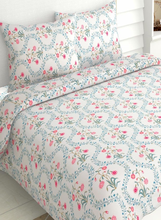 haus & kinder Double Bed Floral Bedsheet with 2 Pillow Covers| 90x100 Inches |186 TC Queen Size Cotton Bed Sheet Breathable | Soft | Pink Blossom - Image 1