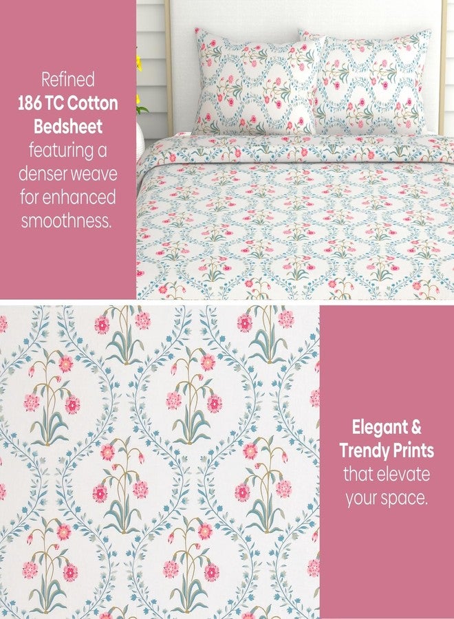 haus & kinder Double Bed Floral Bedsheet with 2 Pillow Covers| 90x100 Inches |186 TC Queen Size Cotton Bed Sheet Breathable | Soft | Pink Blossom - Image 4