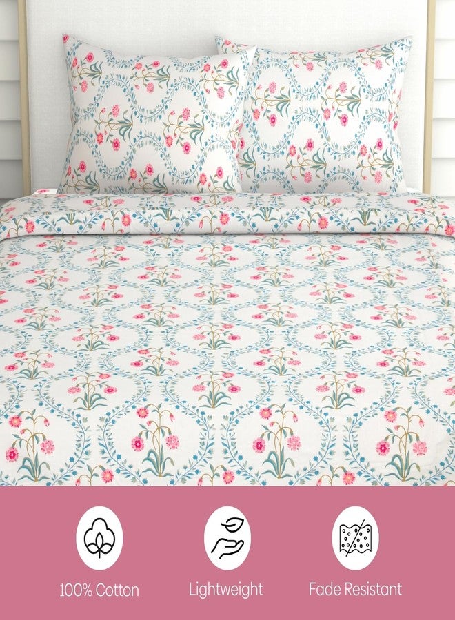 haus & kinder Double Bed Floral Bedsheet with 2 Pillow Covers| 90x100 Inches |186 TC Queen Size Cotton Bed Sheet Breathable | Soft | Pink Blossom - Image 5