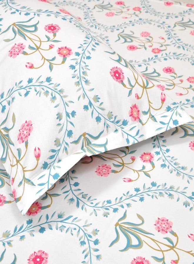 haus & kinder Double Bed Floral Bedsheet with 2 Pillow Covers| 90x100 Inches |186 TC Queen Size Cotton Bed Sheet Breathable | Soft | Pink Blossom - Image 3