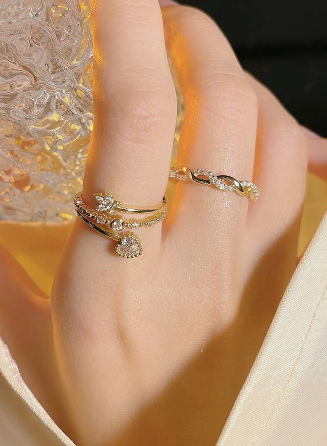 Take Two Pack of 2 - Golden Rhinestone Embellished Rings - Image 1