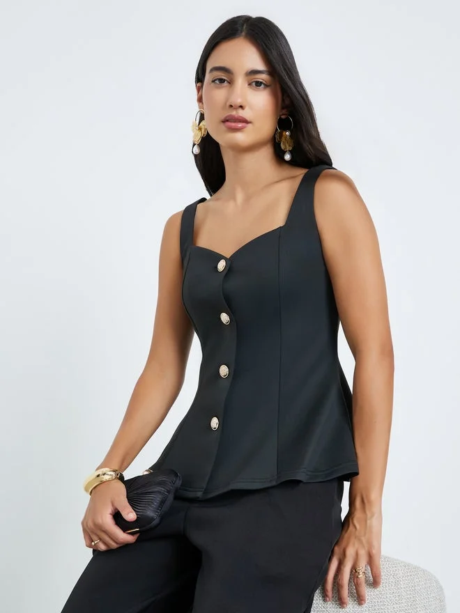 Styli Styli Black Sleeveless Peplum Top