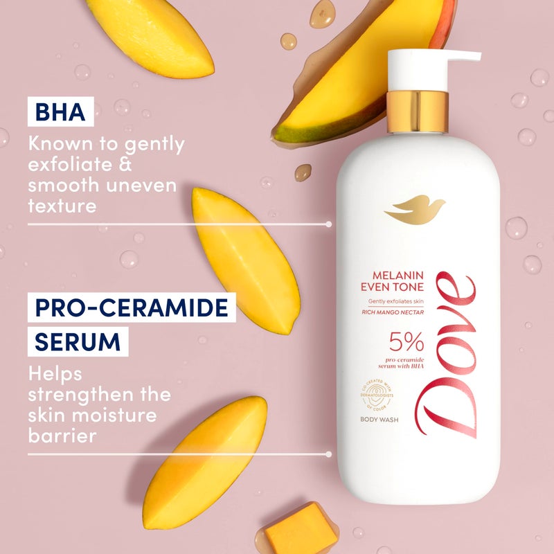 Dove Exfoliating Body Wash Melanin Even Tone Promotes Even Skin Tone 5% pro-ceramide serum with BHA 18.5 oz - Image 3