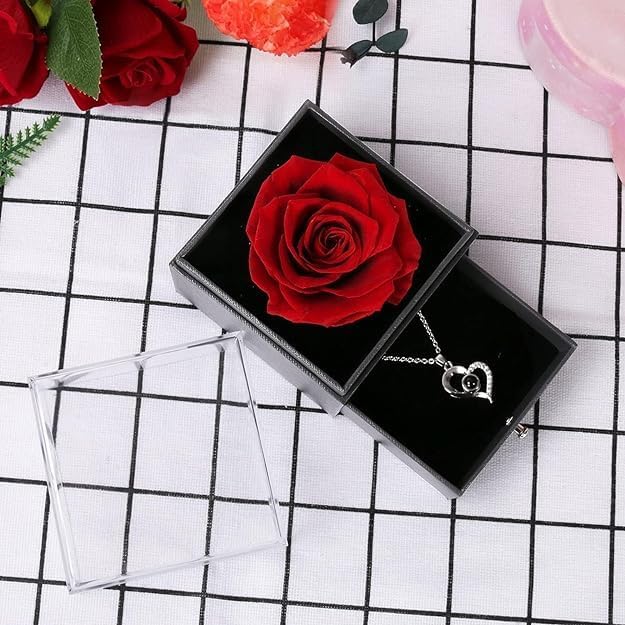 MIJILIX MIJILIX Gifts for GirlfriendWifeLoveMarriage for Wife Preserved Rose Flower with Heart NecklaceValentine Gift for GirlfriendCute Birthday Gift for Wife Special LoveAdult - Image 3
