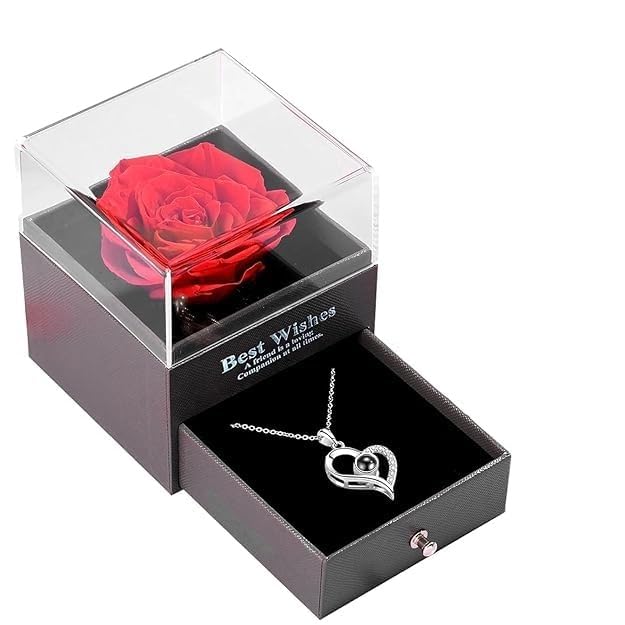 MIJILIX MIJILIX Gifts for GirlfriendWifeLoveMarriage for Wife Preserved Rose Flower with Heart NecklaceValentine Gift for GirlfriendCute Birthday Gift for Wife Special LoveAdult - Image 1