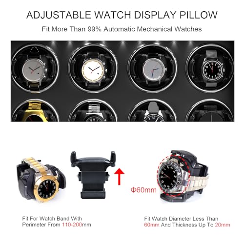 DUKWIN Watch Winder for 6 Automatic Watches,Lockable Watch Winders with Watch and Jewelry Storages, Super Quiet Mabuchi Motor with High-Gloss Piano Lacquer Finish,Built-in Illumination-Black - Image 3