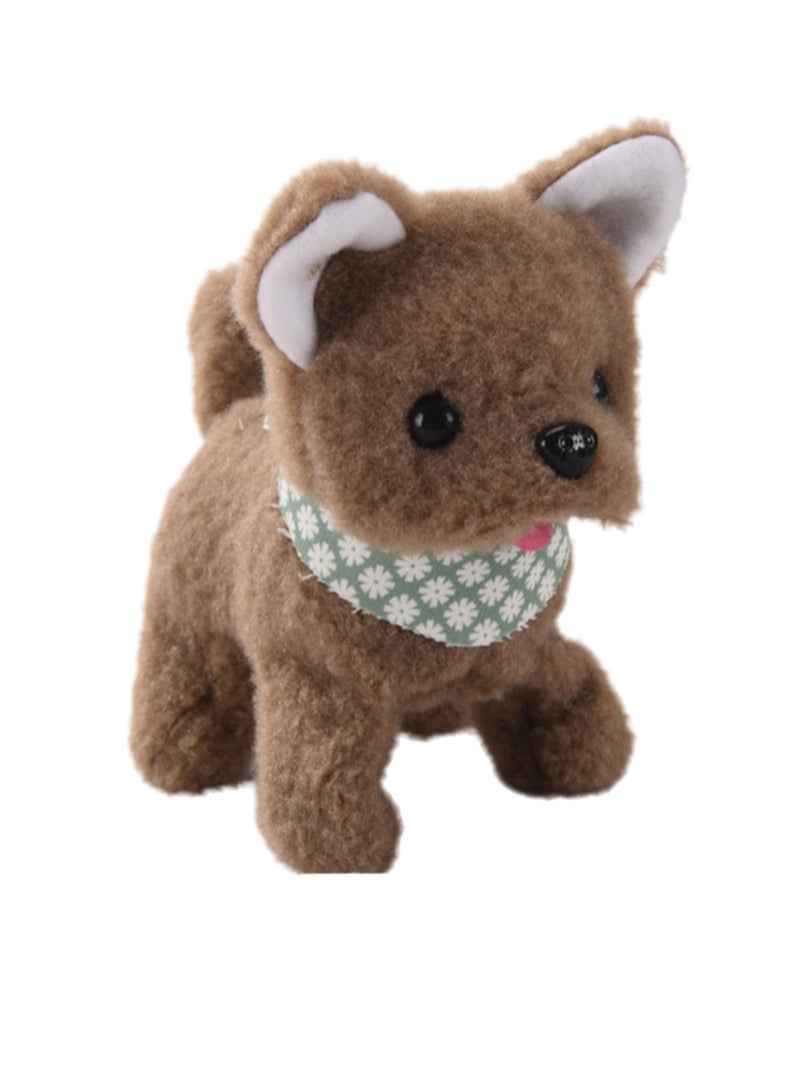 Scarf Vertical Ears Brown Electronic Dog Plush Stuffed Interactive Animal Touch Control Electronic Pet Can Walk And Bark, Wag Its Tail, Toys Suitable For Children And Babies - Image 1