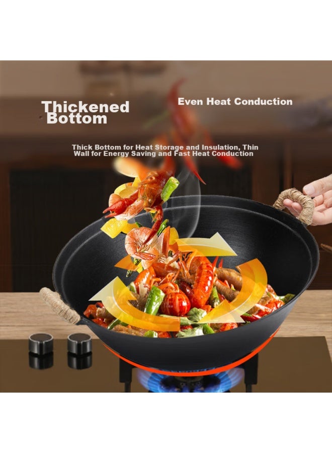 Wang Yuanji Yuanji Iron Wok, Double-handled Sujiao Lao-style, Household Use, Round Bottom, Non-coated, Handmade, Non-stick Frying Pan, 38cm - Image 2