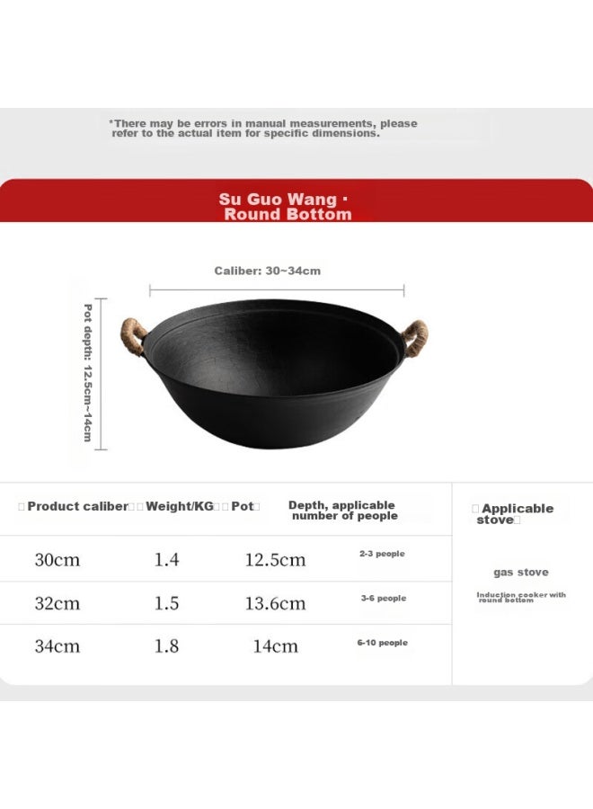 Wang Yuanji Yuanji Iron Wok, Double-handled Sujiao Lao-style, Household Use, Round Bottom, Non-coated, Handmade, Non-stick Frying Pan, 38cm - Image 5