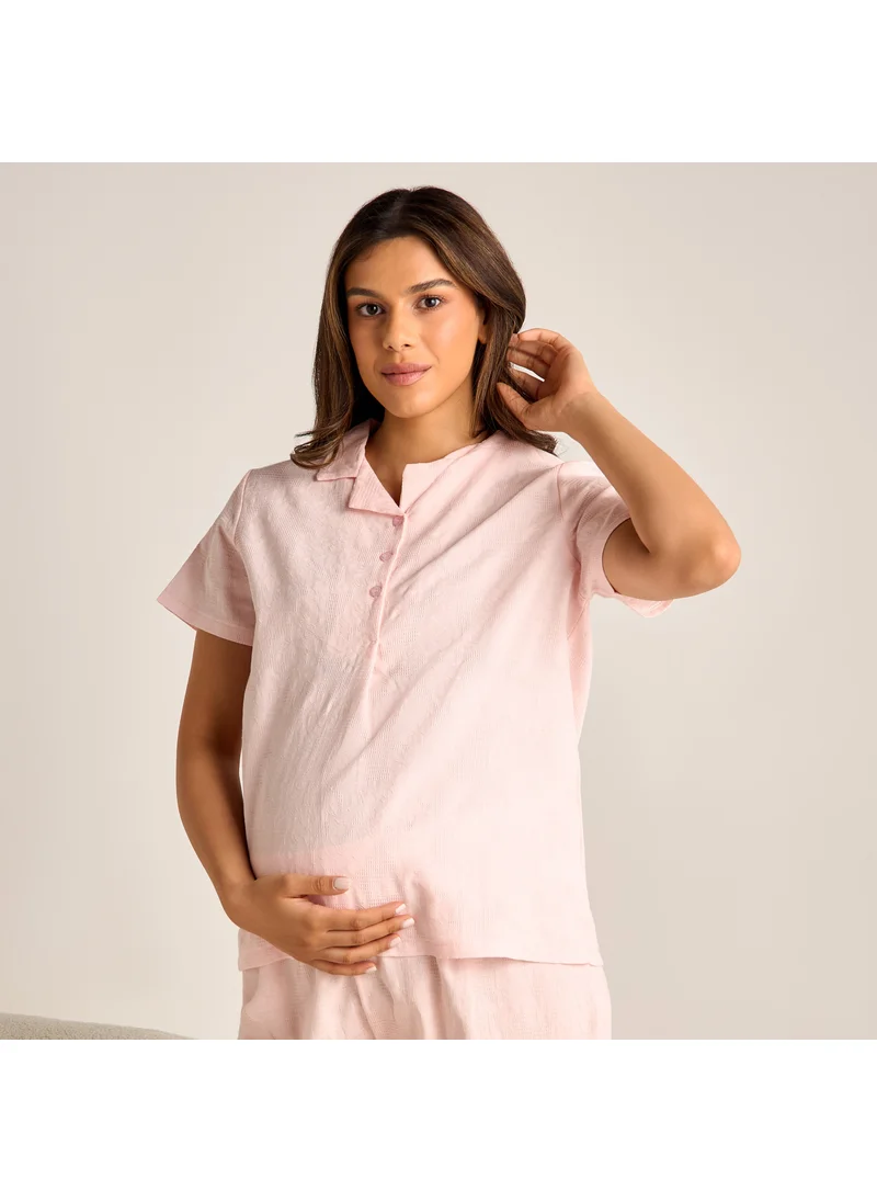 فاف Textured Maternity Shirt and Pyjama Set