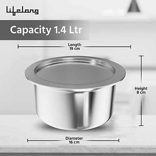 Lifelong LLTPT903 Triply Tope with Stainless Steel Lid 1.4 litre Capacity (16 cm Diameter, Induction, Dishwasher and Gas Stove Friendly) - Image 3