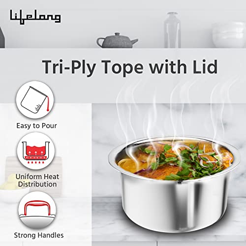 Lifelong LLTPT903 Triply Tope with Stainless Steel Lid 1.4 litre Capacity (16 cm Diameter, Induction, Dishwasher and Gas Stove Friendly) - Image 4