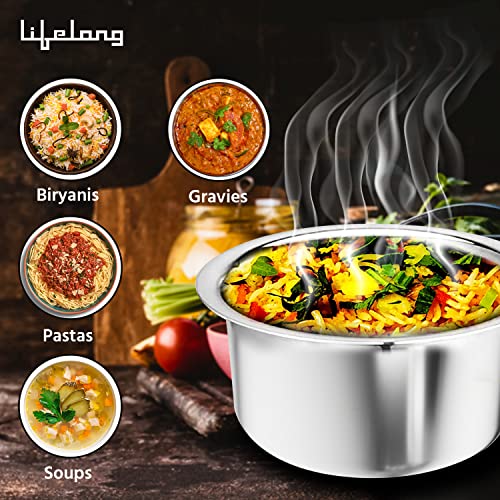 Lifelong LLTPT903 Triply Tope with Stainless Steel Lid 1.4 litre Capacity (16 cm Diameter, Induction, Dishwasher and Gas Stove Friendly) - Image 5