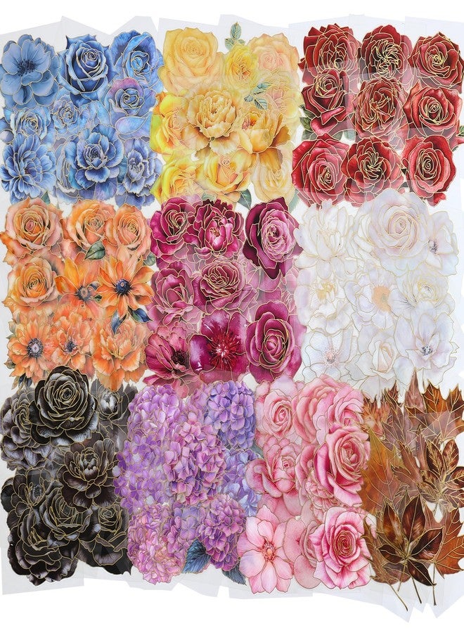 emmoolife 100 PCS Large Size Flowers Sticker with Gold Holographic Outlines for Journaling Supplies, Watercolor Floral Sticker for Scrapbooking, Aesthetic Room Decor Junk Journal Bullet Journals Collage - Image 1