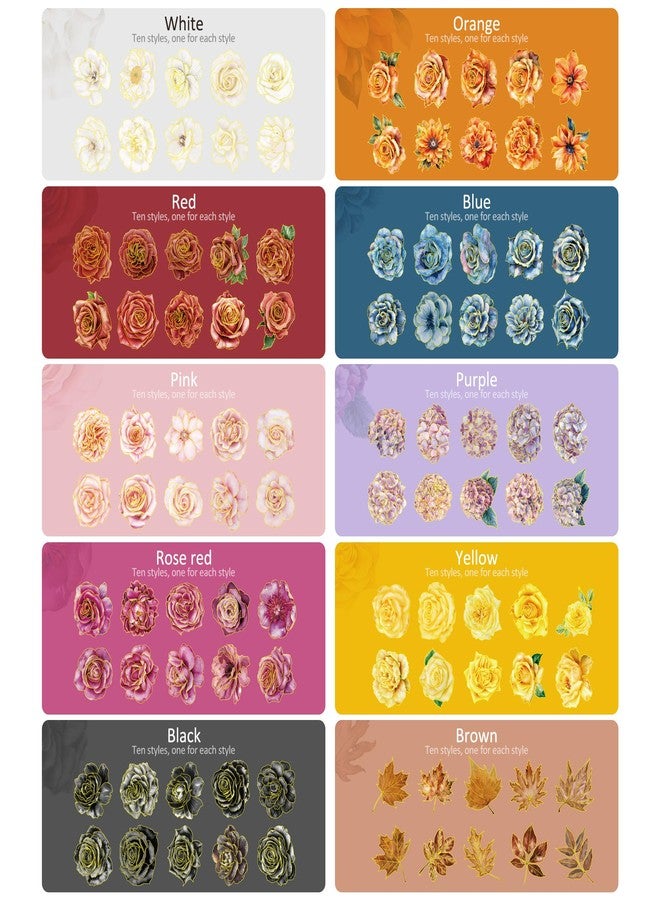 emmoolife 100 PCS Large Size Flowers Sticker with Gold Holographic Outlines for Journaling Supplies, Watercolor Floral Sticker for Scrapbooking, Aesthetic Room Decor Junk Journal Bullet Journals Collage - Image 2