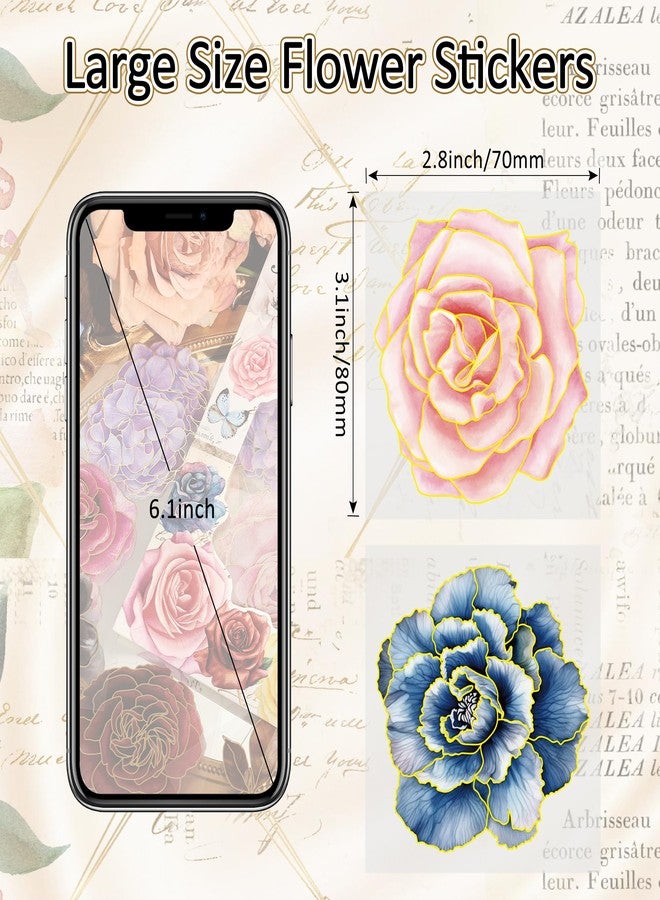 emmoolife 100 PCS Large Size Flowers Sticker with Gold Holographic Outlines for Journaling Supplies, Watercolor Floral Sticker for Scrapbooking, Aesthetic Room Decor Junk Journal Bullet Journals Collage - Image 3