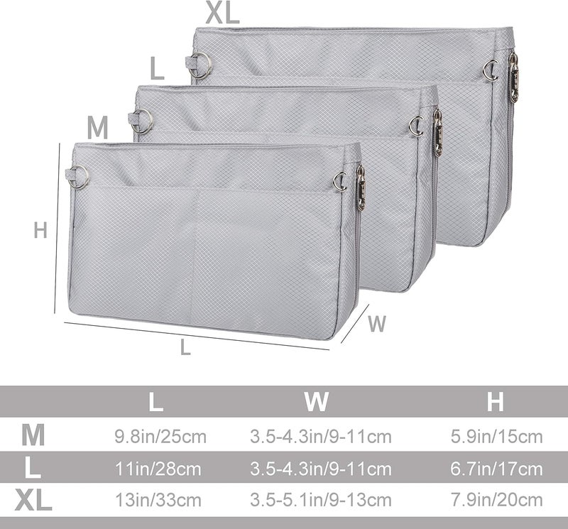Vercord Expandable Nylon Handbag Purse Organizer Insert Liner Shaper Bag in Bag Beige Grey Medium - Image 2