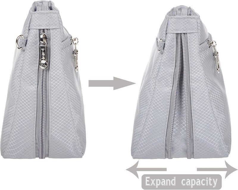 Vercord Expandable Nylon Handbag Purse Organizer Insert Liner Shaper Bag in Bag Beige Grey Medium - Image 4