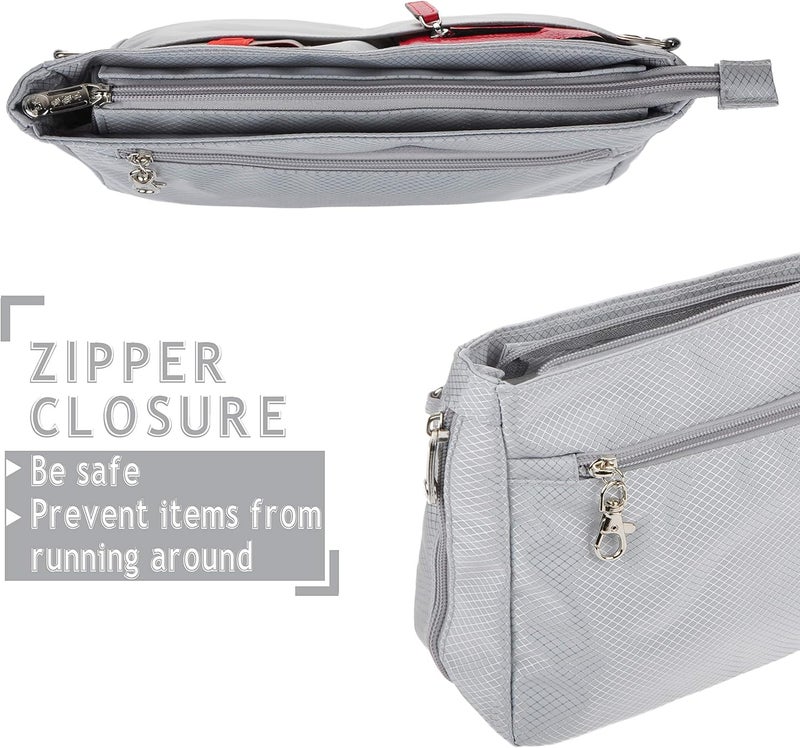 Vercord Expandable Nylon Handbag Purse Organizer Insert Liner Shaper Bag in Bag Beige Grey Medium - Image 5