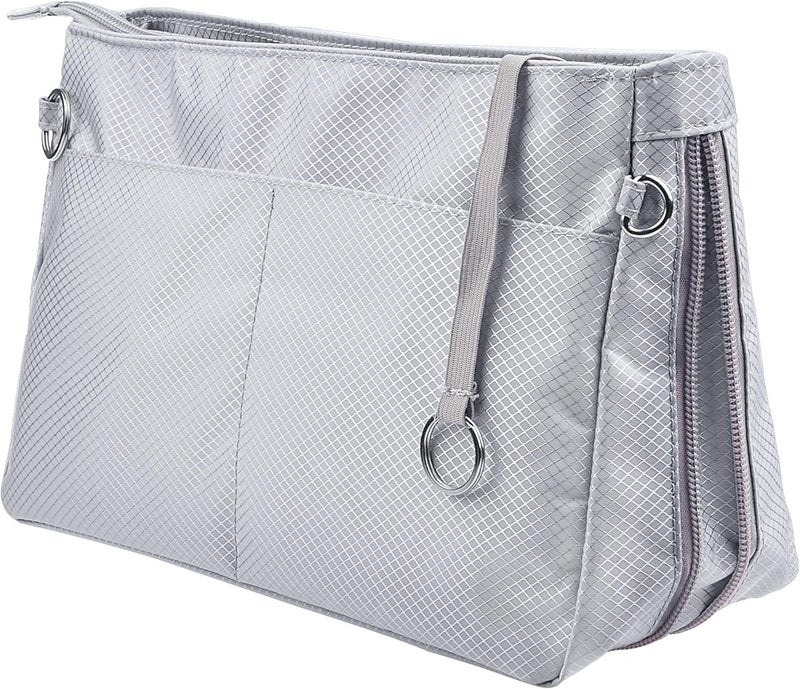 Vercord Expandable Nylon Handbag Purse Organizer Insert Liner Shaper Bag in Bag Beige Grey Medium - Image 1