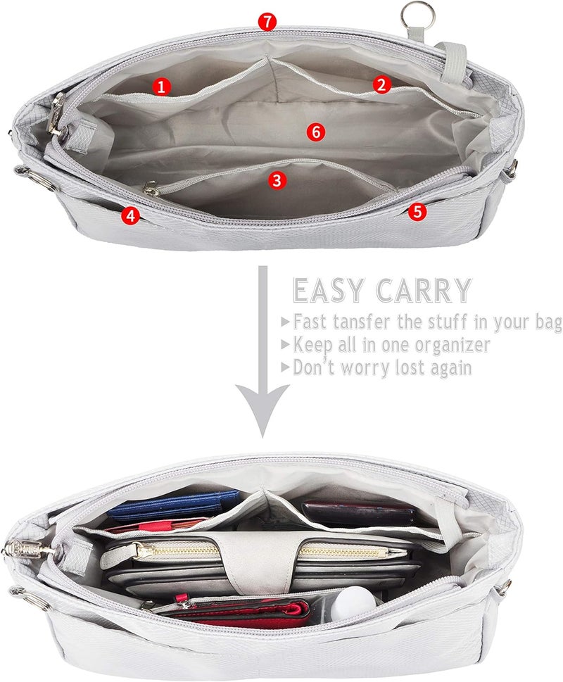 Vercord Expandable Nylon Handbag Purse Organizer Insert Liner Shaper Bag in Bag Beige Grey Medium - Image 3