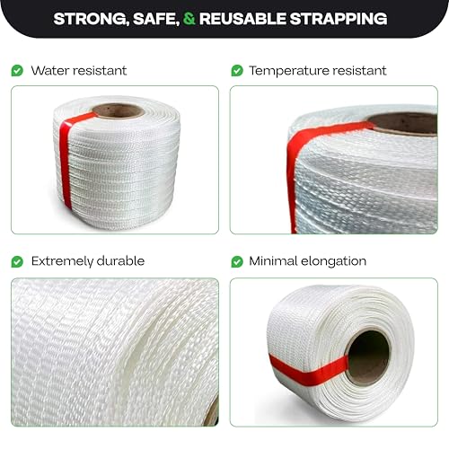 IDL Packaging Woven Cord Strapping Roll 1/2" x 1500', 6" x 3" Core Size, 650 lbs Break Strength - Poly Packaging Strapping - Strength&Flexibility Strapping Tape Heavy Duty with Re-Tightening Option by IDL Packaging - Image 4