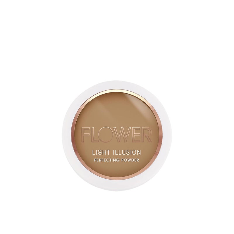 FLOWER Beauty By Drew Barrymore Light Illusion Perfecting Powder - Powder Foundation + Setting Powder for Makeup - Medium Buildable Coverage - Natural Glow + Flawless Finish - (Mocha) - Image 1
