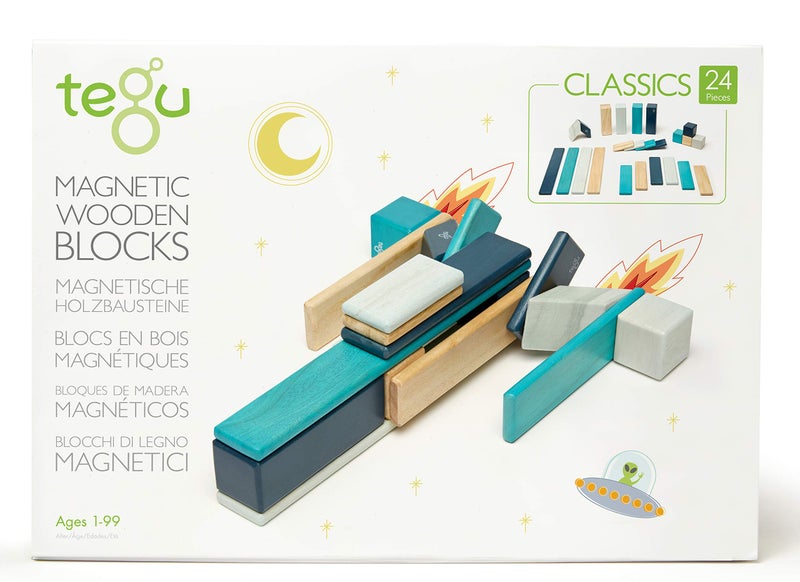 Tegu مجموعة كتل خشبية مغناطيسية تegu مكونة من 24 قطعة، ألوان زرقاء، من 1-99 سنة - Image 1