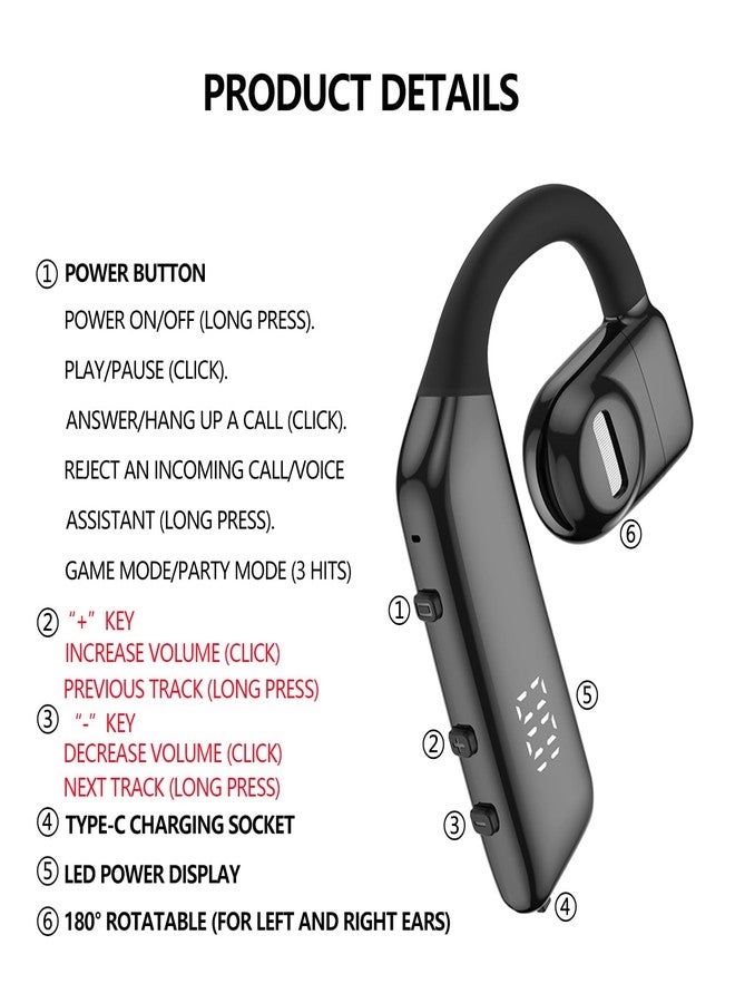 AIYIBEN Bluetooth earpiece V5.3 Single Ear Bluetooth Headset, with Noise Cancellation and Microphone Compatible, Talk time of 30 Hours Bluetooth Phone Headset, Available for iPhone and Android. - Image 3